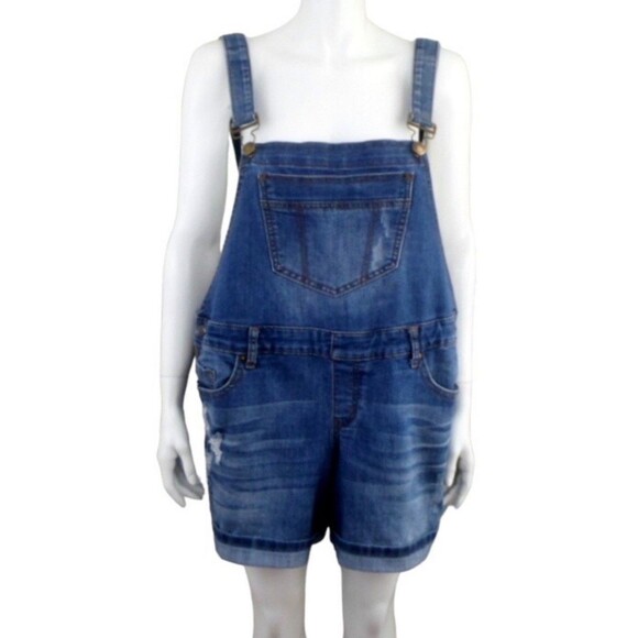 Lane Bryant Pants - Lane Bryant Denim Bib Shortalls Size 18 Jean Short Overalls Distressed Comfy